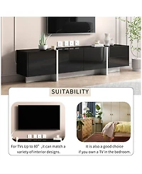Rainsken Modern Rectangular Tv Stand for TVs Up to 80'', Entertainment Center with High Gloss Uv Surface and Storage for Living Room