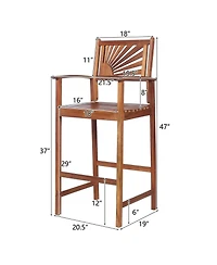 sumyeg 2-Piece Outdoor Acacia Wood Bar Chairs with Sunflower Back and Armrests