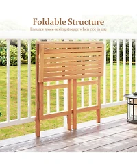 Gouun Foldable Acacia Wood Outdoor Bar Table with Slatted Top and Footrest