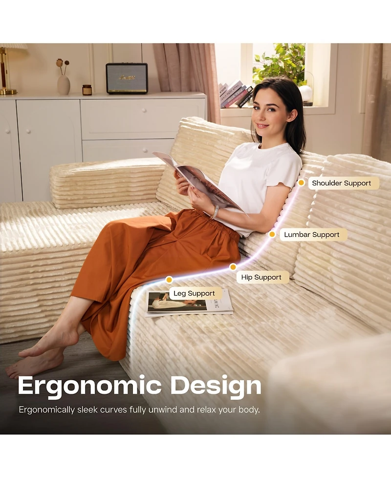 Xizzi 3-Piece L-Shaped Cloud Sectional Sofa with Oversized Chaise Lounge, No-Assembly Living Room Furniture Set, Plush Modular Couch and Comfy Chair