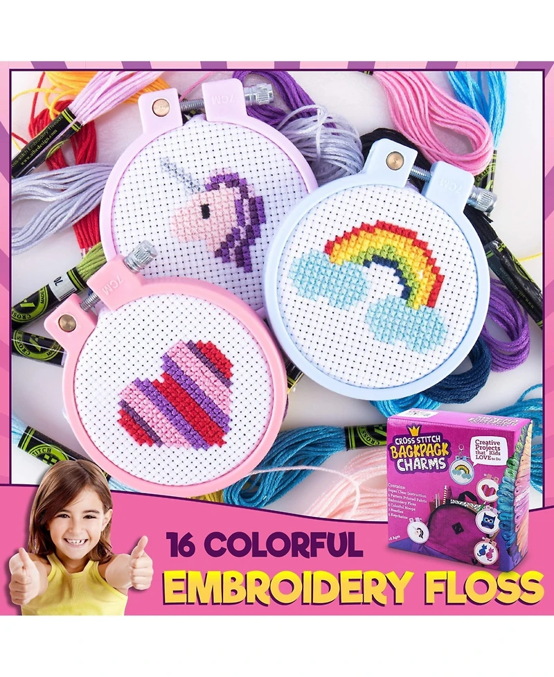 Gnuadz 5 kits Cross Stitch Backpack Charms Keychains Embroidery Kit Beginners Kids Needlepoint Craft