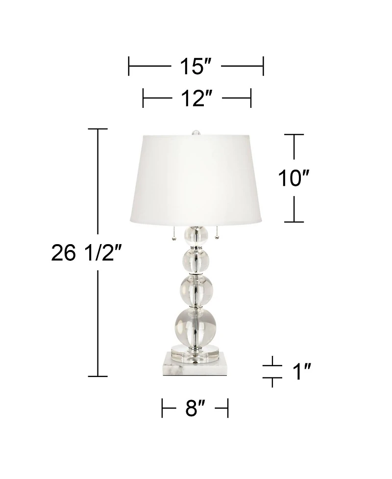 Vienna Full Spectrum Modern Table Lamp 26 1/2" High Square Marble Riser Crystal Spheres Drum Shade for Bedroom Living Room