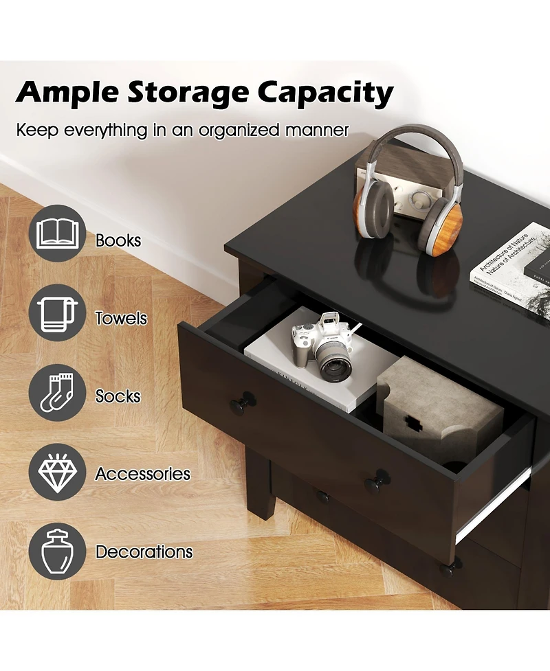 Slickblue 3 Drawer Bedside Dresser Chest for Bedroom Storage