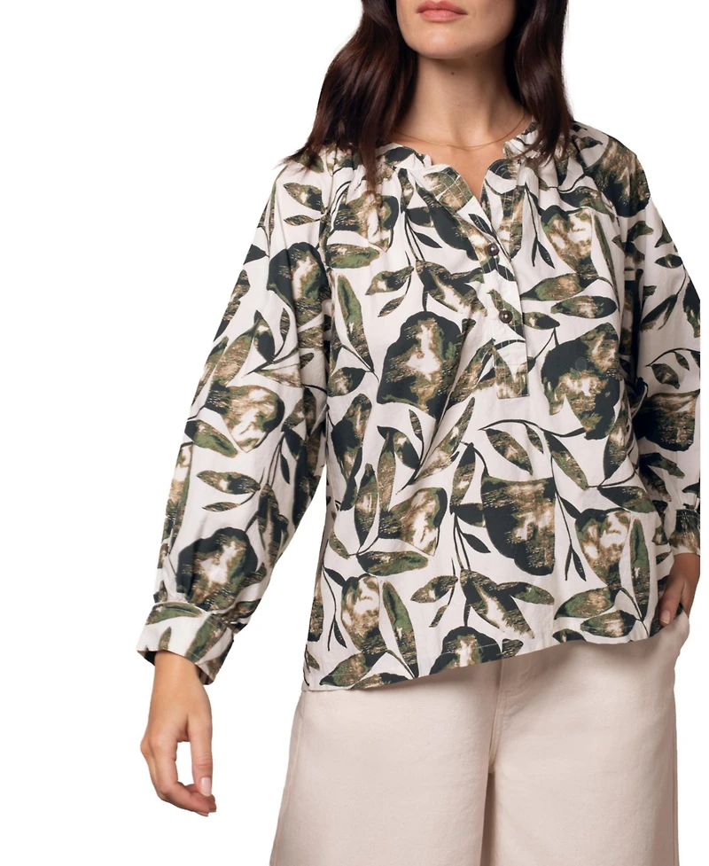 Celtic & Co. Women's Relaxed Cotton Printed V-Neck Blouse