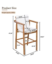 sumyeg Set of 2 Outdoor Counter Height Bar Stools with Acacia Wood Frame, Backrest and Webbing Seat