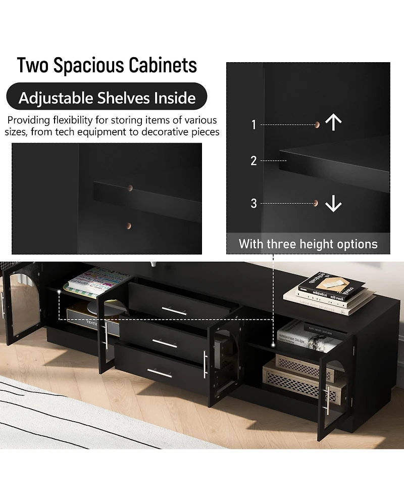 Rainsken Symmetrical Tv Stand for TVs Up to 75 Media Console with 3 Drawers and Adjustable Shelves for Living Room