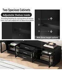 Rainsken Symmetrical Tv Stand for TVs Up to 75 Media Console with 3 Drawers and Adjustable Shelves for Living Room