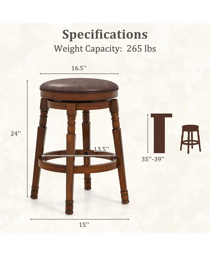 sumyeg Set of 2 Swivel Leather Padded Bar Stools