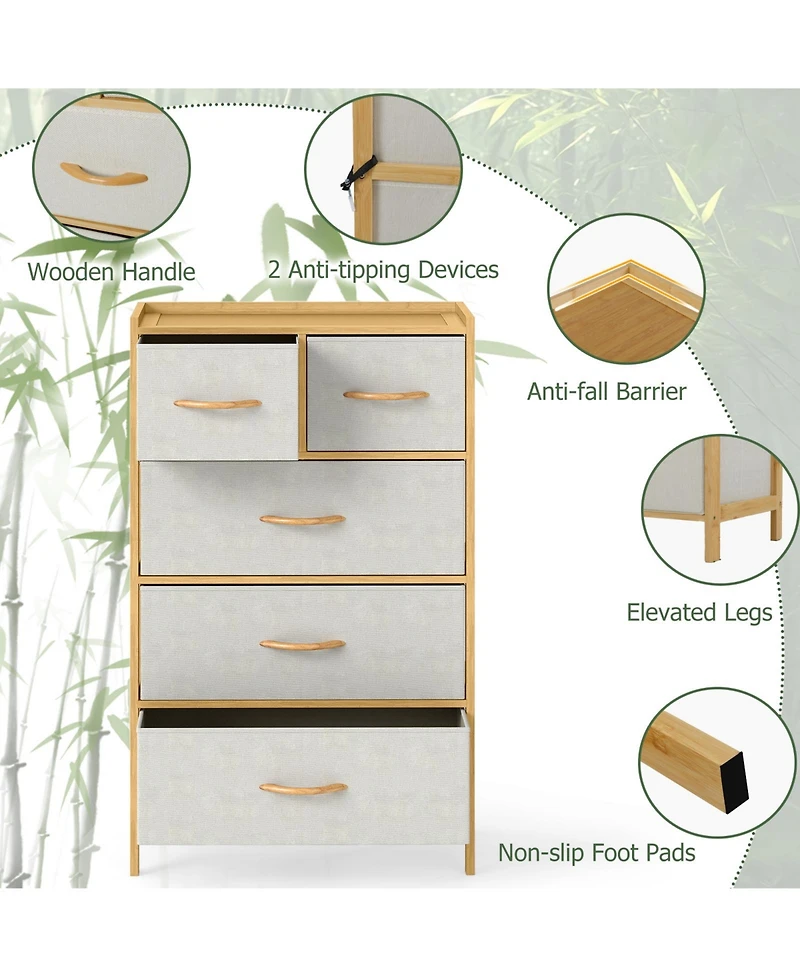 Slickblue 5-Drawer Light Storage Dresser with Top Shelf for Bedroom Use