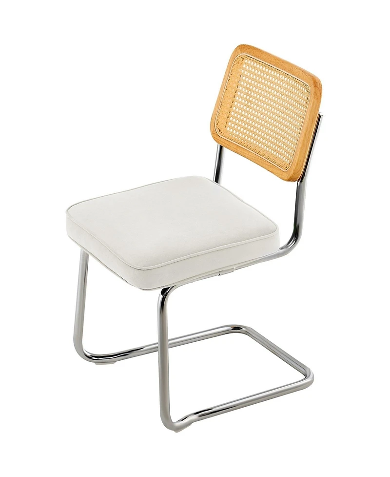 Sugift Rattan Dining Chairs Set of 4, Mid Century Modern, Velvet Upholstered with Rattan Back