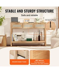 Sugift Rattan Console Table, 3 Storage Drawers, for Entryway, Living Room