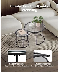 Sugift Nesting Coffee Table Set of 2, 23.6" Round Glass Tables for Small Spaces