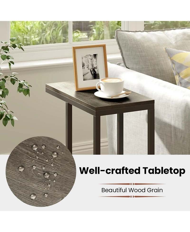 Sugift C Shaped Sofa Side Table with Heavy Duty Metal Frame