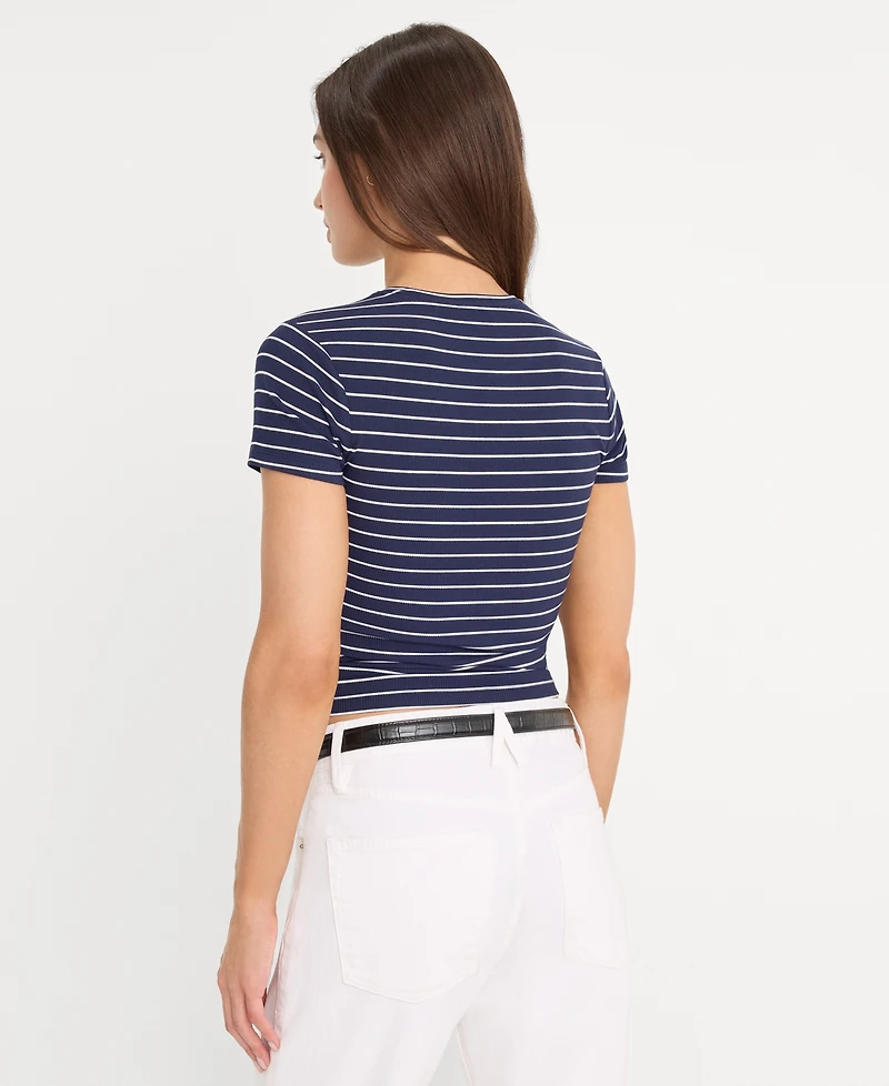 Good American Women's Striped Short-Sleeve Crop T-Shirt