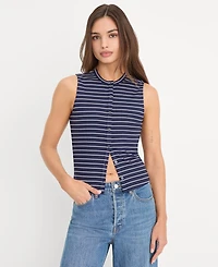 Good American Women's Striped Button-Front Top, Regular & Plus