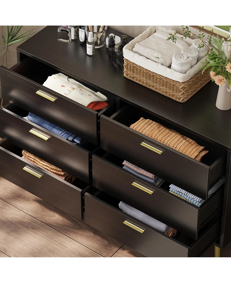 Famapy Wood Dresser Chest of Drawer With 6 Drawers