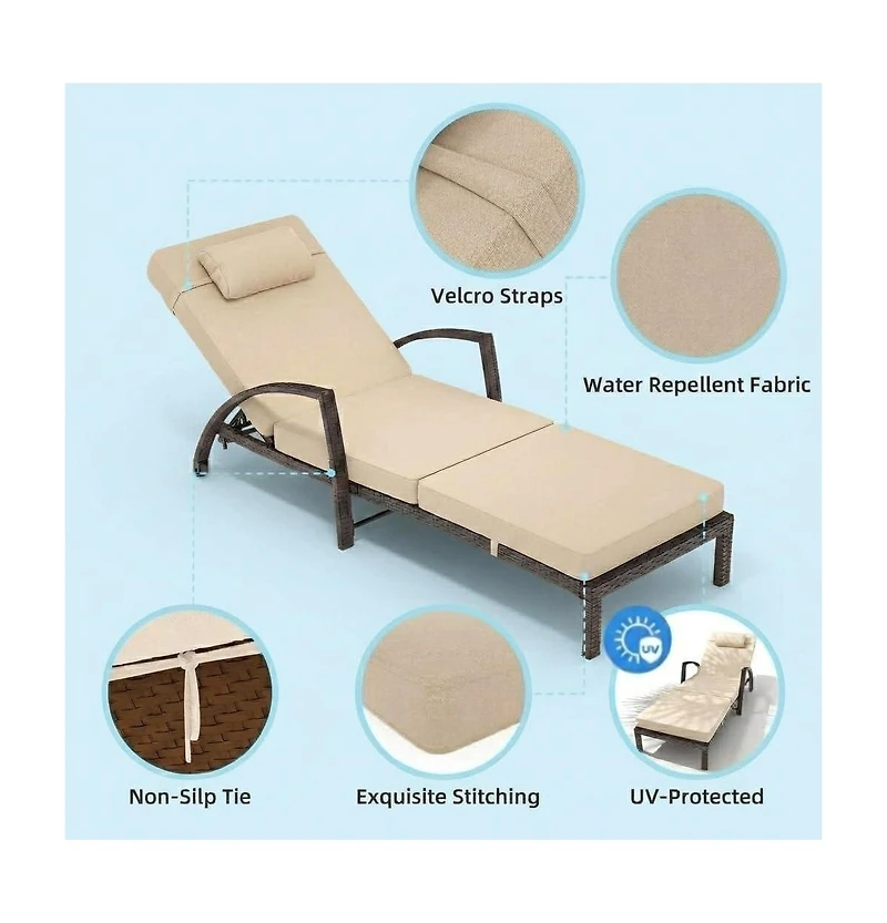 gaomon Outdoor Wicker Chaise Lounge Chair with Cushion, Wicker and Cushion, 2pcs