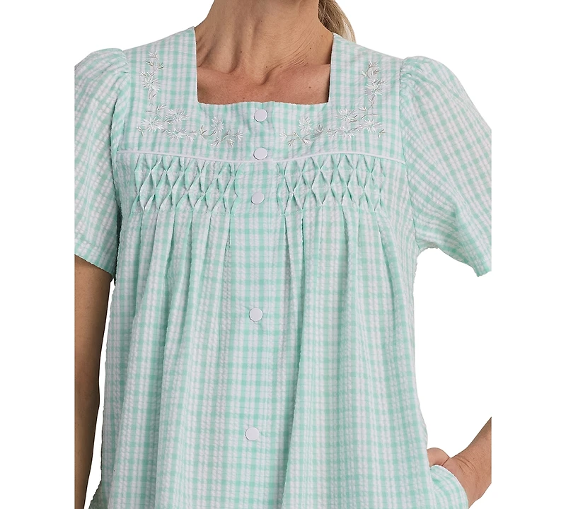 Miss Elaine Women's Window Pane Printed Square Neck Short Grip Robe