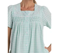 Miss Elaine Women's Window Pane Printed Square Neck Short Grip Robe