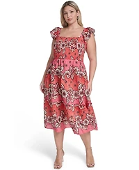 Vince Camuto Plus Flutter Short-Sleeve Square Neck Midi Dress