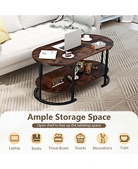 Sugift Oval Two Tier Coffee Table with Open Storage Shelf