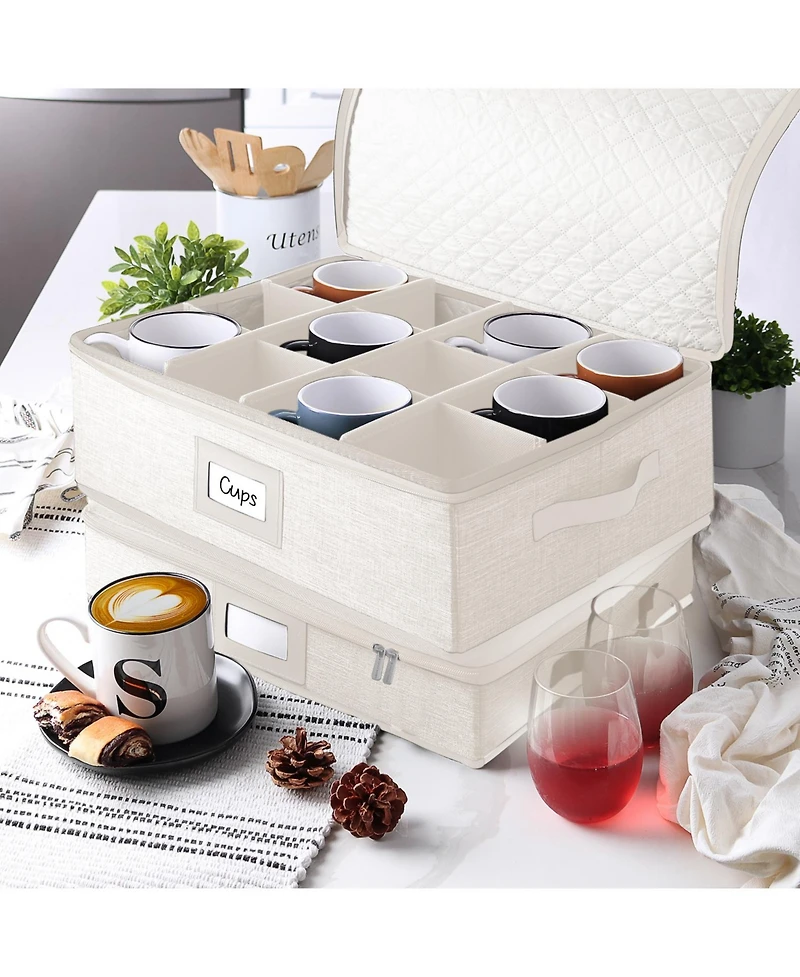 StorageBud Coffee Mug Storage, Quilted and Stackable Coffee Cup Storage Organizer for Service of 12, Mug Storage Box with Dividers