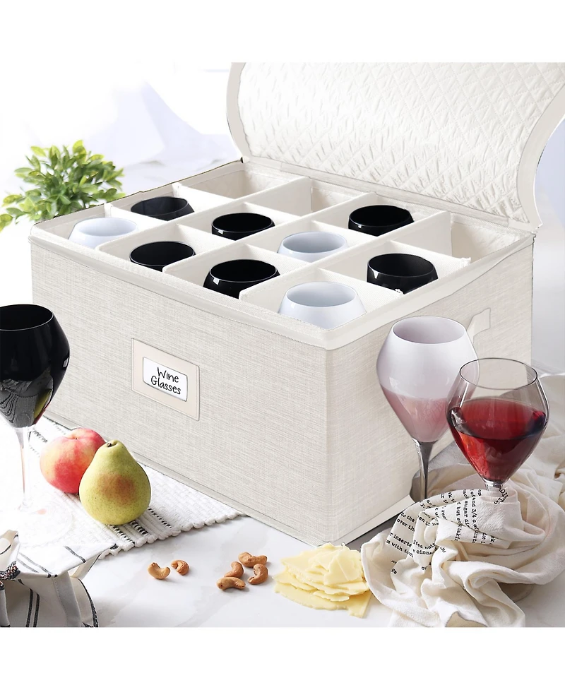 StorageBud Fine China Storage Containers,Coffee Mug Storage and Wine Glass Storage Box with Dividers, Quilted Dish Organizers