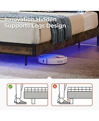 Sailvan Bed Frame With Led Lights, Industrial Platform Bed With Charging Station