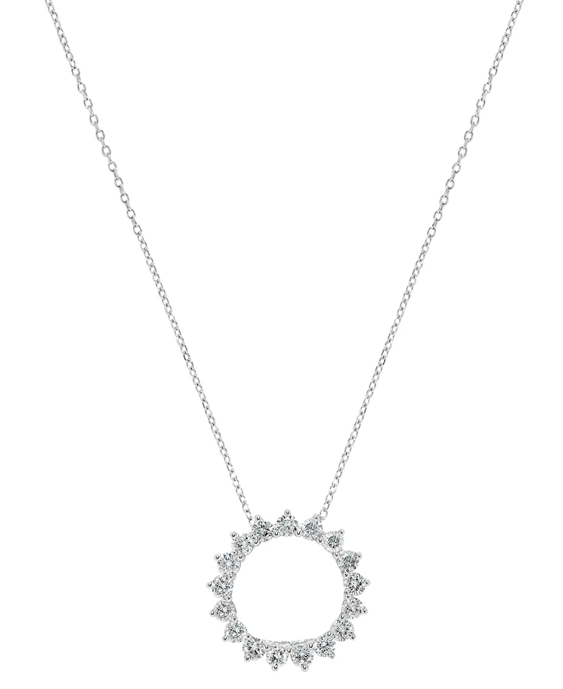 Diamond Circle Pendant Necklace (3/4 ct. t.w.) in 14k White Gold, 16" + 2" extender
