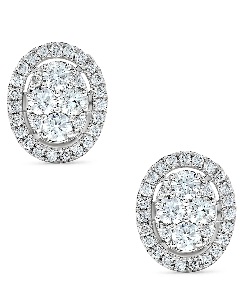 Diamond Oval Halo Cluster Stud Earrings (5/8 ct. t.w.) in 14k White Gold