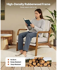 Sugift Accent Chair, Mid Century Modern Armchair, Solid Wood Frame, Linen Fabric