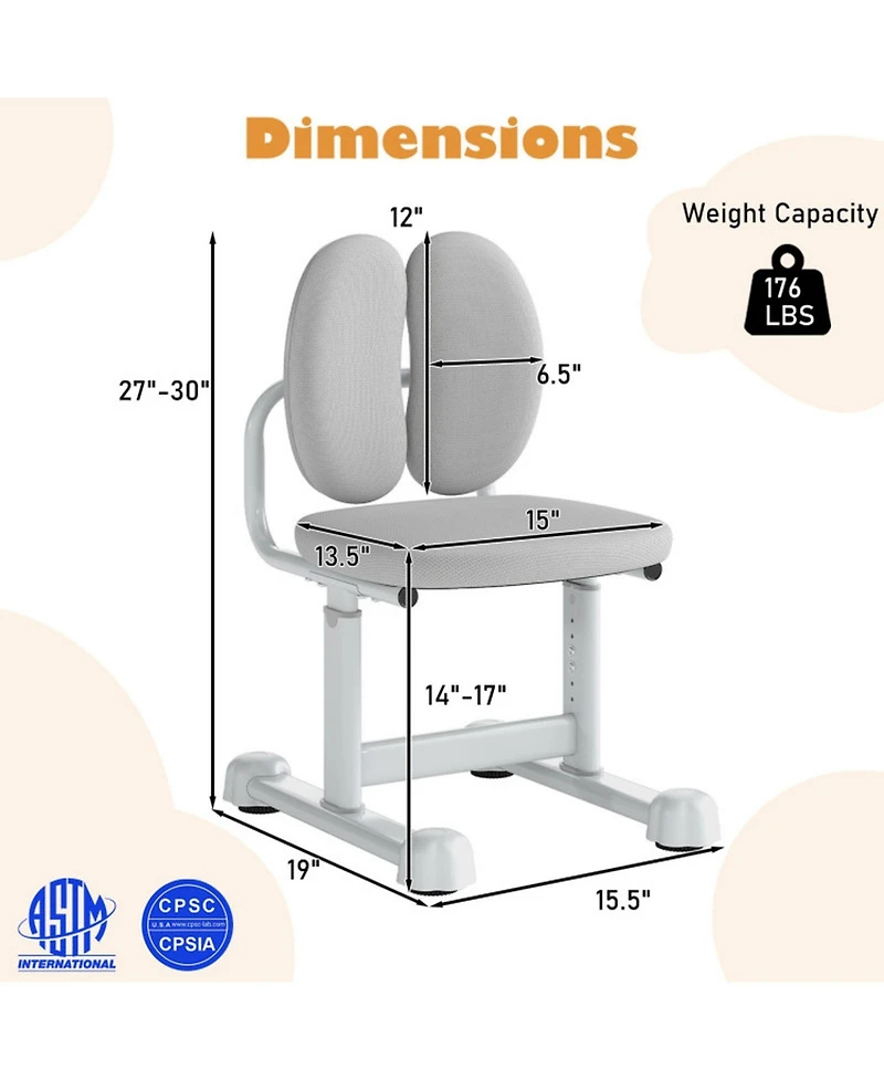 Gouun Padded Children Study Chair with Double Back Support and Adjustable Height