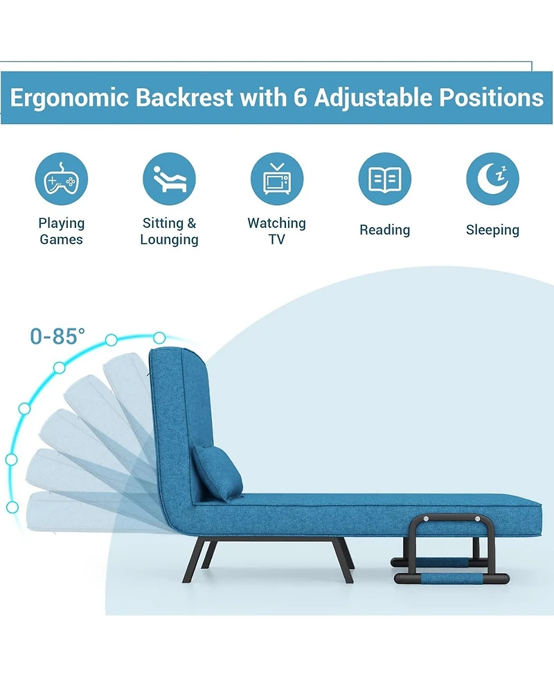 Rainsken Convertible Sleeper Chair Bed, 5 in 1 Folding Sofa Bed Chair with 5-Position Adjustable Backrest and Pillow for Home Office, Small Spaces