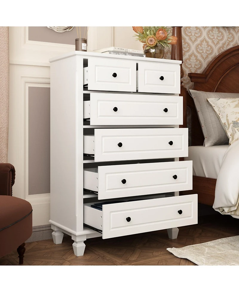 Famapy Modern 6-Drawers Wood Chest of Drawer Dresser, bedroom nightstand, wooden end table