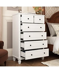 Famapy Modern 6-Drawers Wood Chest of Drawer Dresser, bedroom nightstand, wooden end table