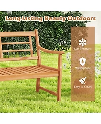 Gymax Outdoor Acacia Wood Bench 2-Person Patio Bench w/ Slatted Seat and Backrest
