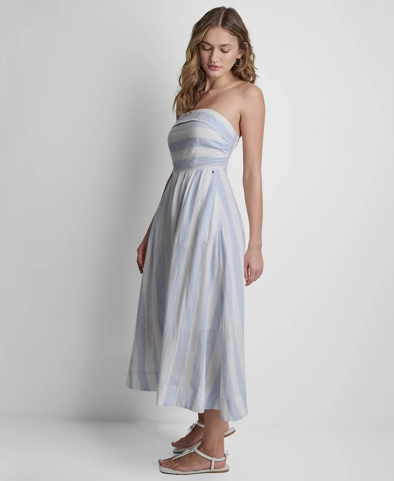 Dkny Jeans Women's Striped Strapless Midi Dress