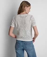 Dkny Jeans Women's Short-Sleeve Crewneck Cardigan