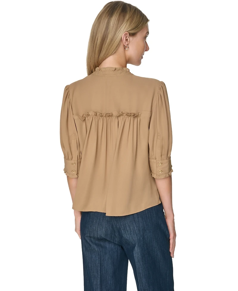 Tommy Hilfiger Women's Puff Sleeve Ruffle Collared Shirt
