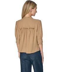Tommy Hilfiger Women's Puff Sleeve Ruffle Collared Shirt