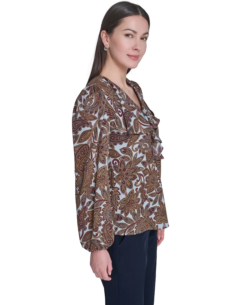 Tommy Hilfiger Women's V-Neck Long-Sleeve Ruffle Blouse