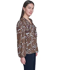 Tommy Hilfiger Women's V-Neck Long-Sleeve Ruffle Blouse