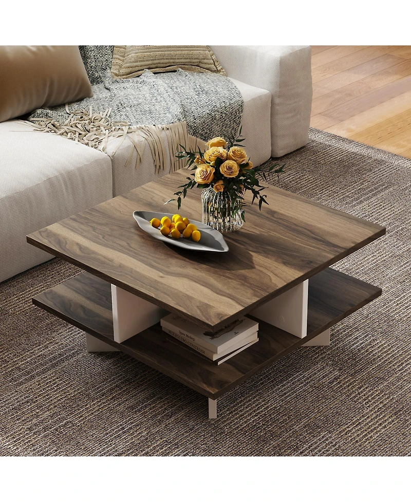 Slickblue Square Coffee Table 2 Tier 4 Storage Compartments