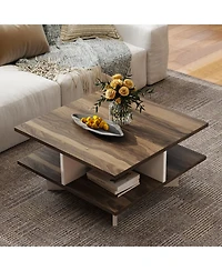 Slickblue Square Coffee Table 2 Tier 4 Storage Compartments