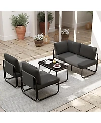 Patio Furniture Set, 4-Piece with Cushions and Coffee Table