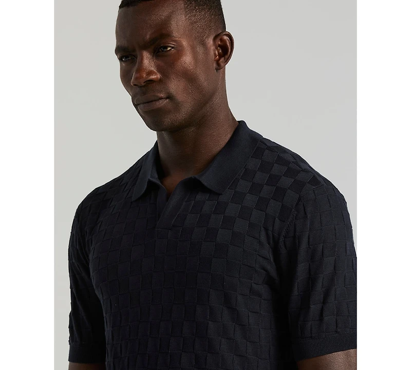 Perry Ellis Men's Checker Texture Open Polo Sweater