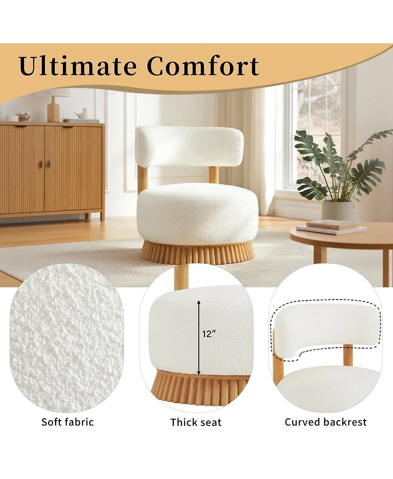 Maison Boucle Accent Chair Wide Armless Lounge with Wood Base 1PC