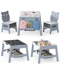 Sugift Toddler Table and 2 Chairs 5-in-1 Cute Art Desk Set with Reversible Chalkboard Whiteboard