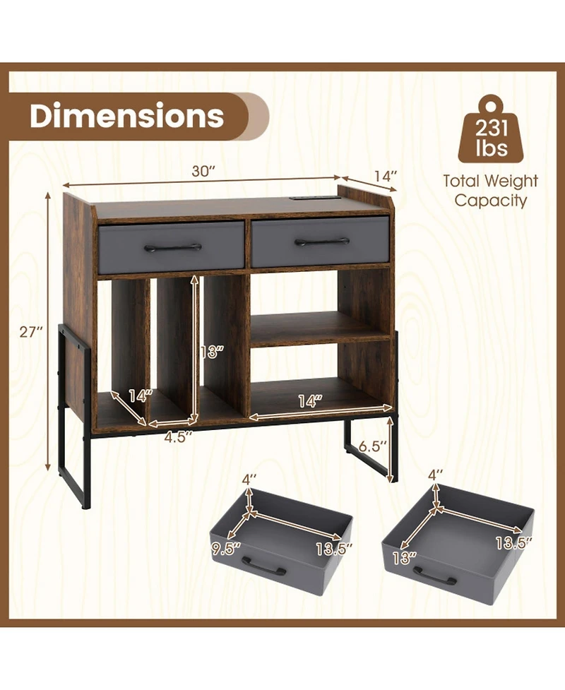 Gouun Mid Century Modern Record Player Stand with Charging Station