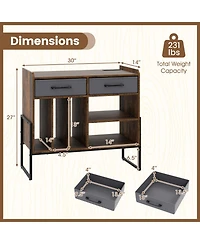 Gouun Mid Century Modern Record Player Stand with Charging Station